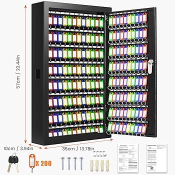 200 Hooks Key Cabinet, Anti-Theft Key Lock Box with Key Tags
